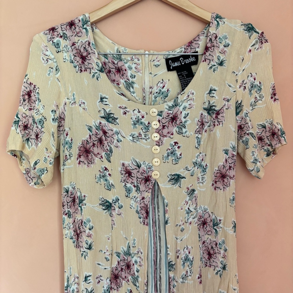 Floral Beige Dress with Purple Accents